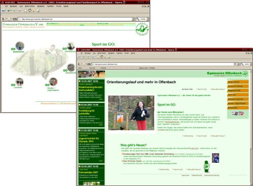 Zwei Screenshots älterer GO-Website-Versionen